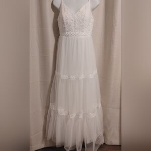 Ever Pretty Women's White Wedding Dress Lace Bodice, Layered Tulle Skirt, Size 6